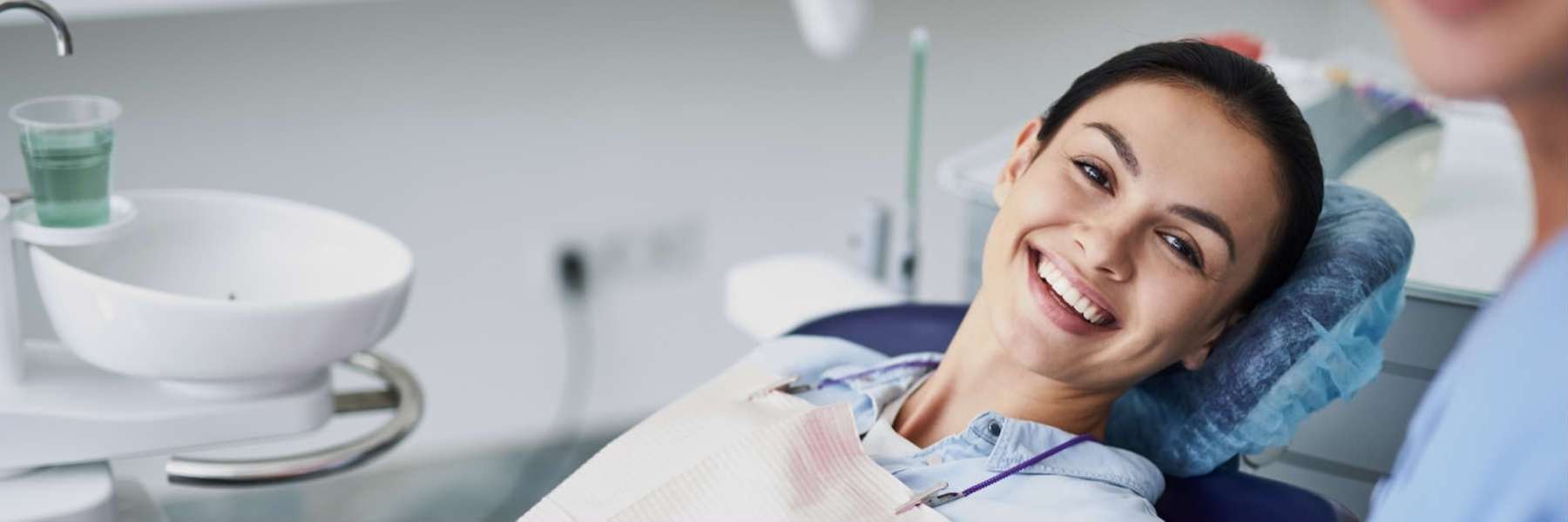 patient at dentist in milwaukee for dental cleaning and exam